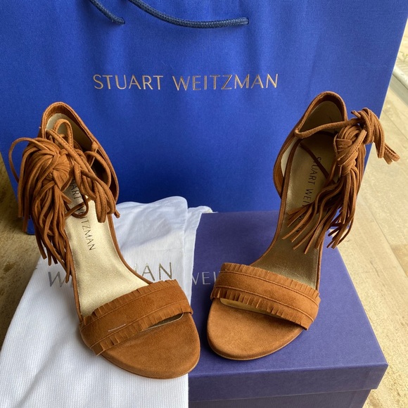 Stuart Weitzman Pompom Suede Sandals Size 5.5 - Picture 3 of 13